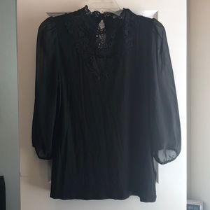 Black Mid-rise Lace Neck Shirt